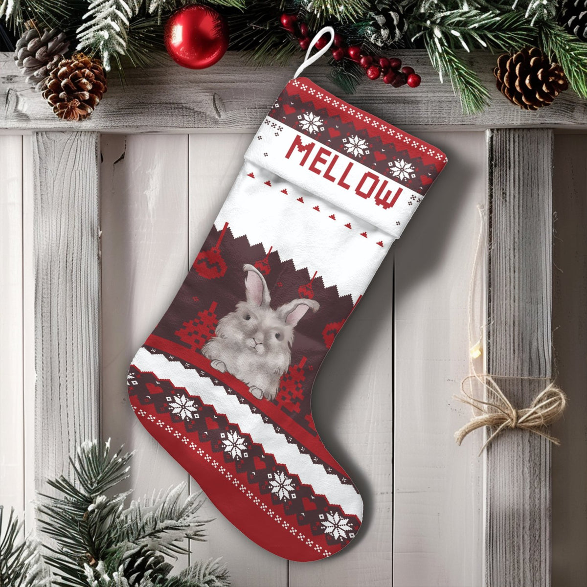 Adorable Rabbit Ugly Sweater Holiday Stocking, Personalized Bunny Christmas Stocking, Custom Name Christmas Stocking, Pet Lov