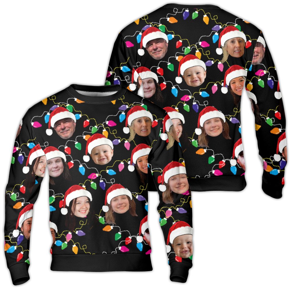Personalized Photo Ugly Sweater, Custom Face Ugly Christmas Sweater, Holiday Lights Family Sweater, Humorous Matching Xmas Sw