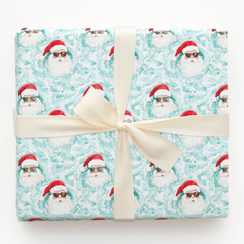 Sunglasses Santa Christmas Gift Wrap, Cool Santa Wrapping Paper, Tropical Holiday Present Paper