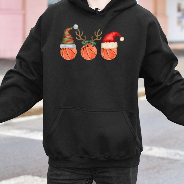 Santa Hat Reindeer Antlers Sweatshirt, Basketball Christmas Hoodie, Humorous Basketball Holiday Pullover, Xmas Sports Fan Hoo