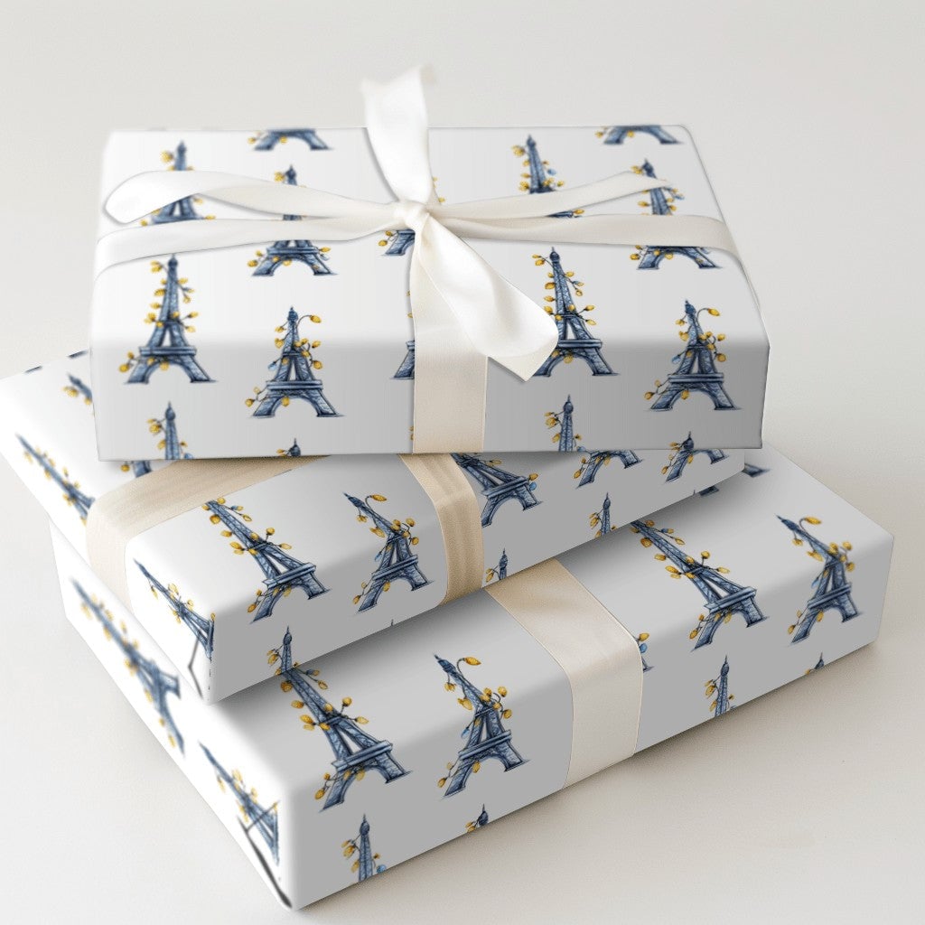 Paris Watercolor Gift Wrap, Eiffel Tower Christmas Wrapping Paper, France Holiday Travel Wrapping Paper, Parisian Decor Gift 