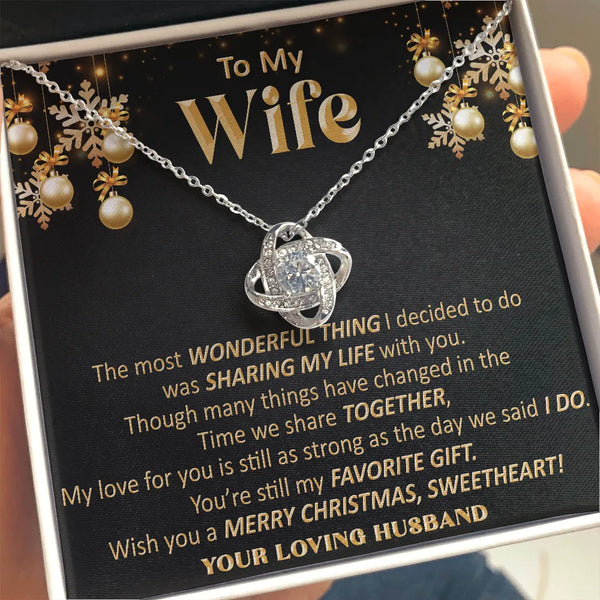14k White Gold Finish Knot Pendant Necklace, Love Knot Necklace for Wife, Romantic Christmas Jewelry Present