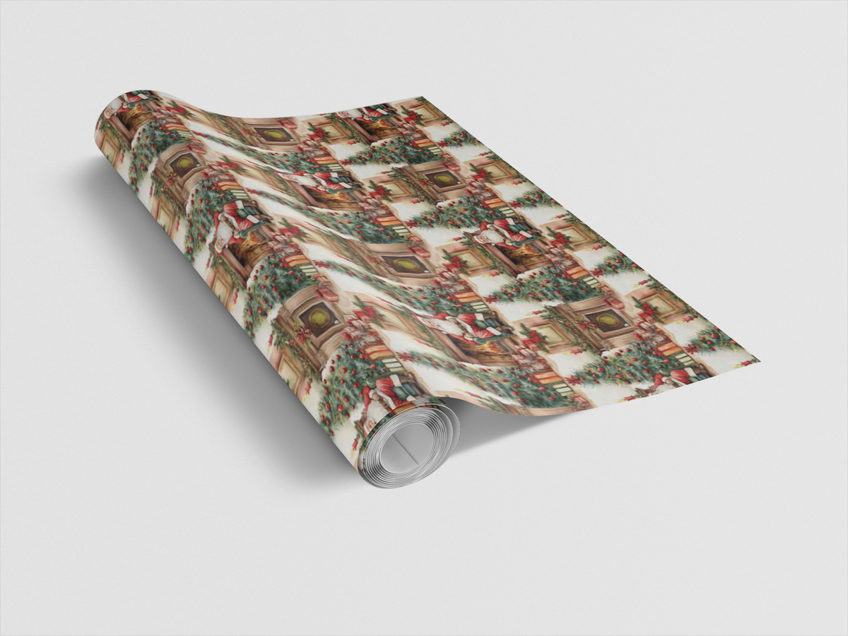 Fireside Santa Christmas Gift Wrap, Vintage Santa Wrapping Paper, Comfy Holiday Wrapping Paper, Retro Xmas Gift Wrap, Winter 