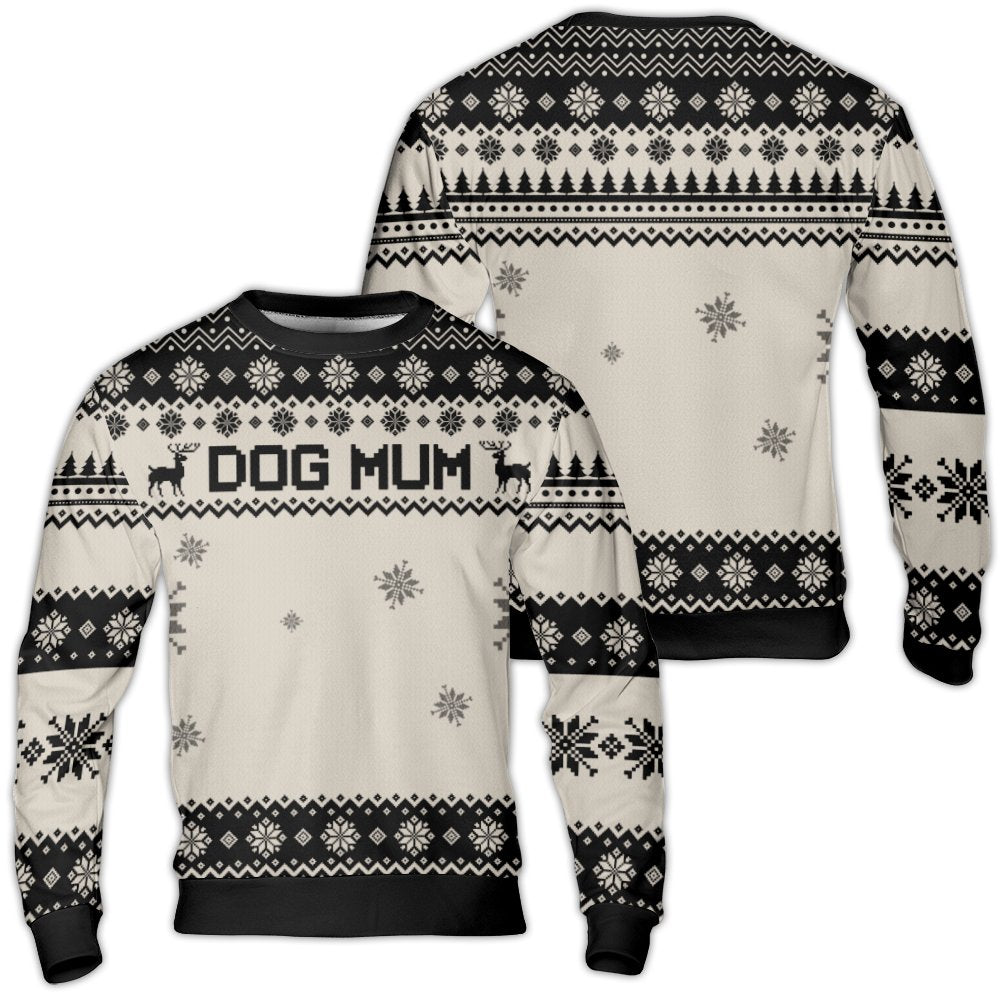 Nordic Reindeer Snowflake Christmas Sweater, Dog Mum Ugly Christmas Sweater, Adorable Dog Lover Holiday Sweater, Pet Owner Cr