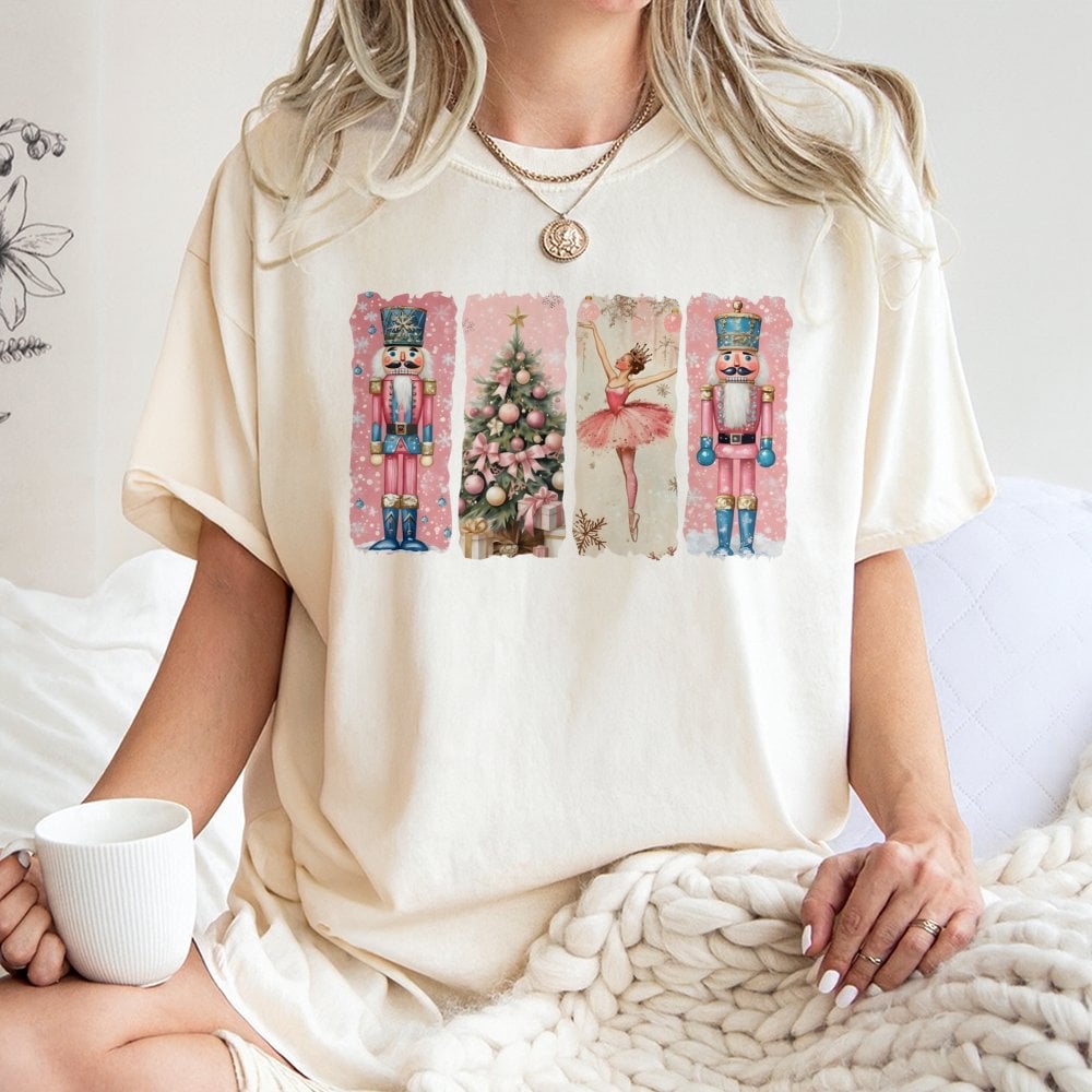 Watercolor Ballet Ballerina Holiday Tee, Nutcracker Christmas T-Shirt, Nutcracker Suite Graphic Shirt, Festive Christmas Pres