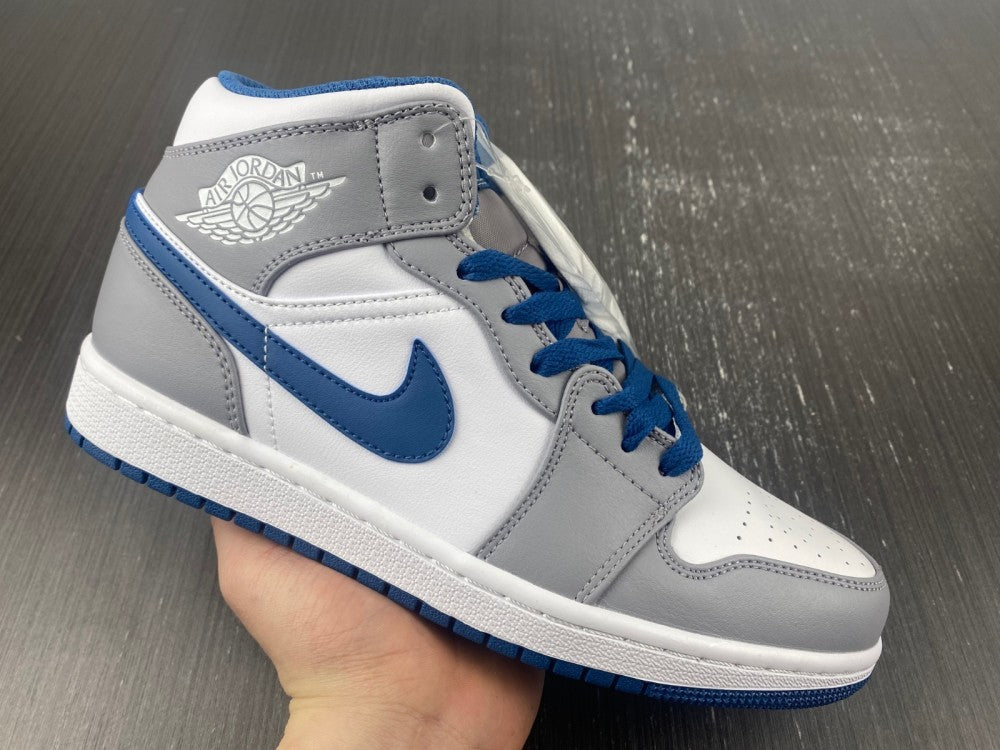 Mid Top Basketball Shoes, Blue White Gray Colorway, Lace Up Design, Casual Gift for Shoe Lovers