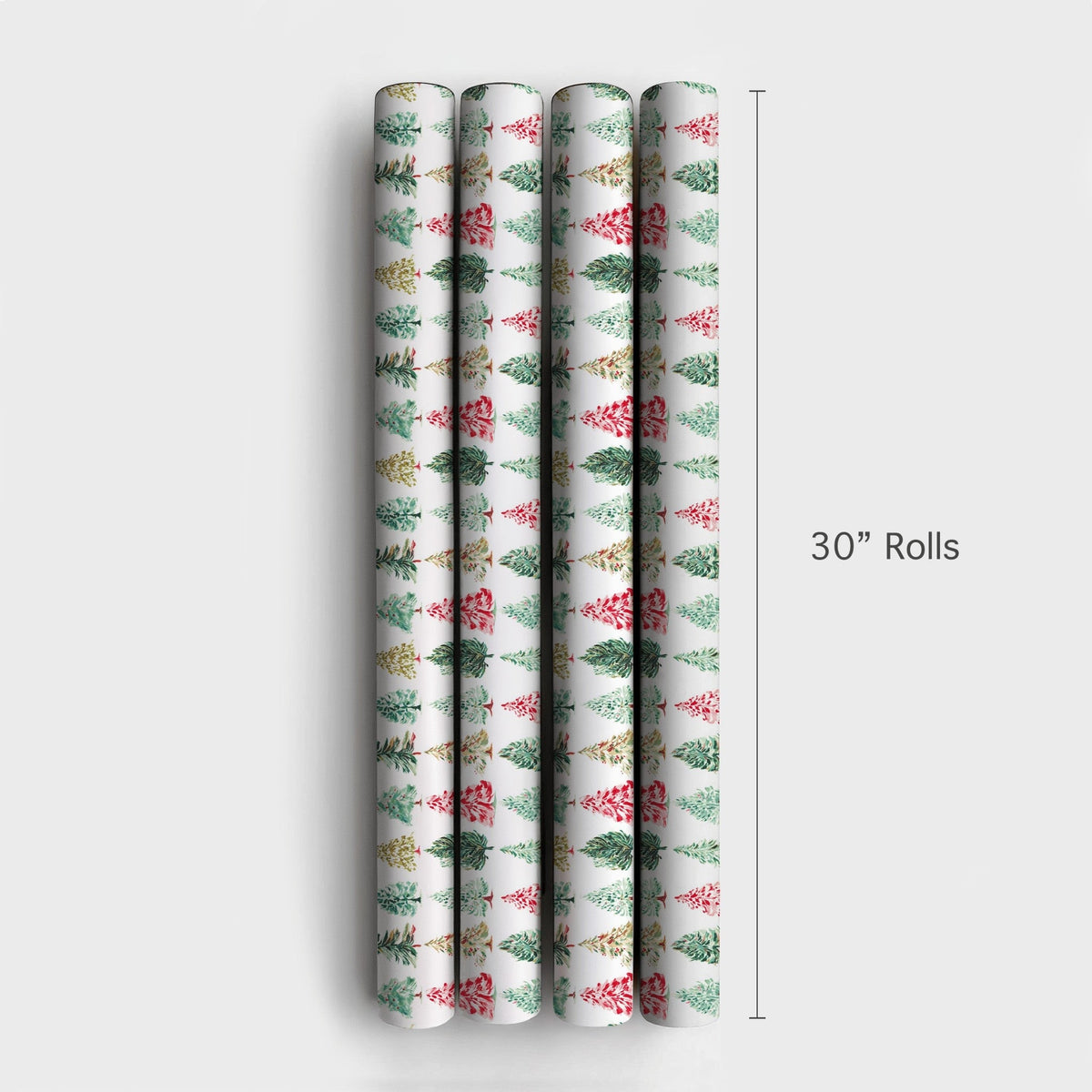 Pine Holiday Gift Wrap Paper, Watercolor Christmas Tree Wrapping Paper, Red Green Gold Gift Wrap Roll, Festive Present Wrappi