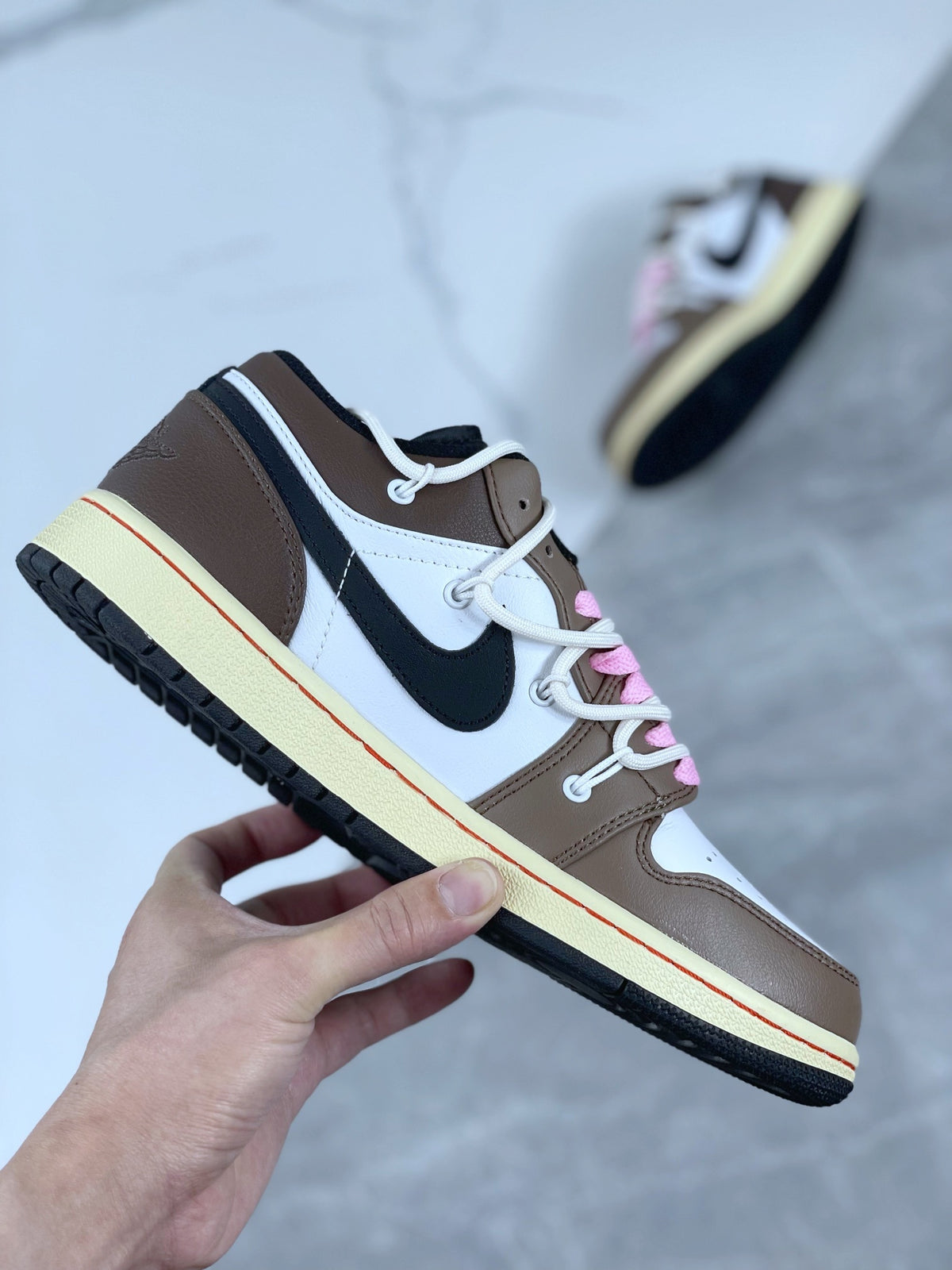 Low Top Sneakers, White Brown Colorway, Lace Up Design, Casual Gift for Sneaker Fans