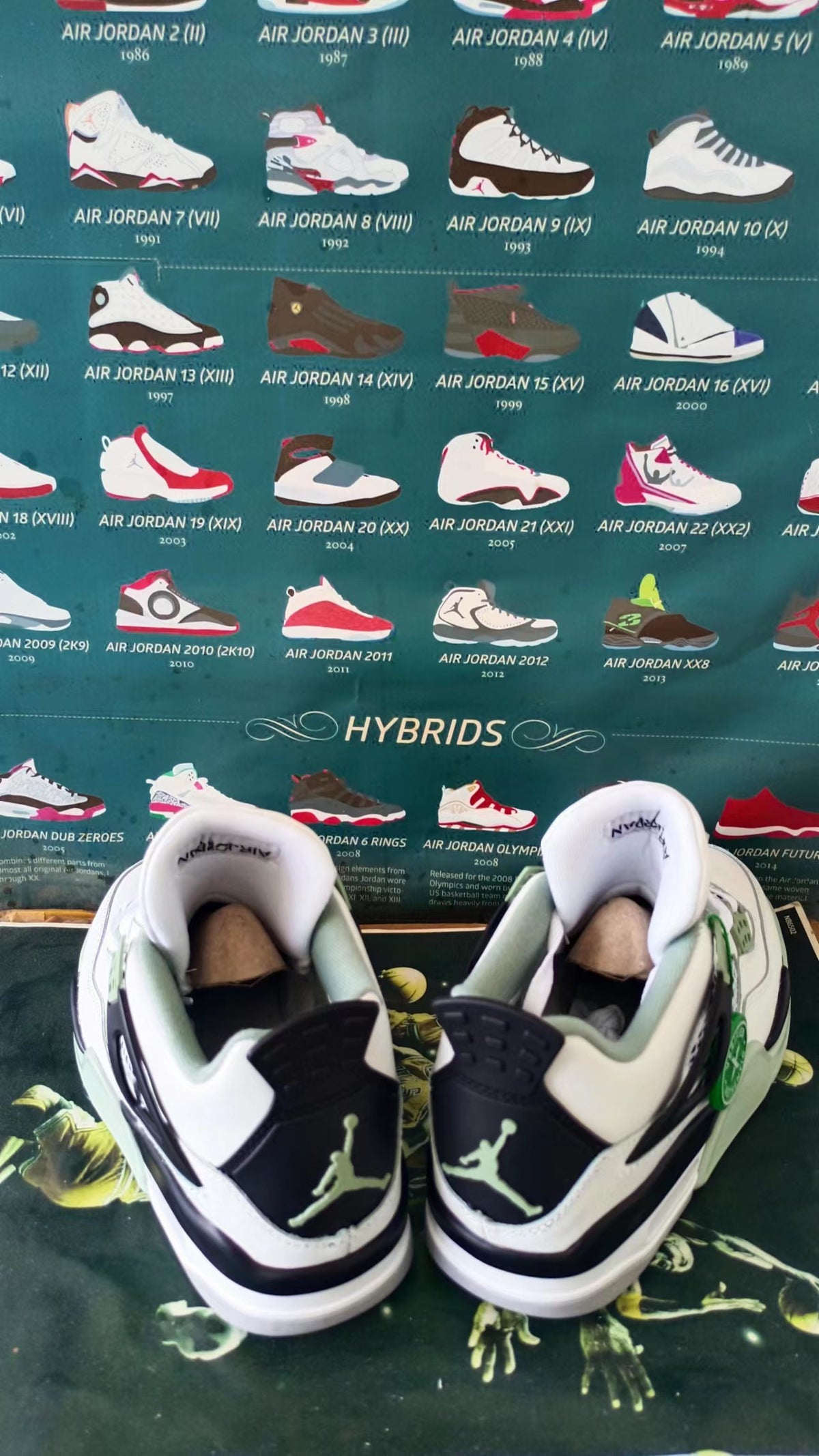 Sneakers, White Black Green Colorway, Casual Gift for Sneaker Fans