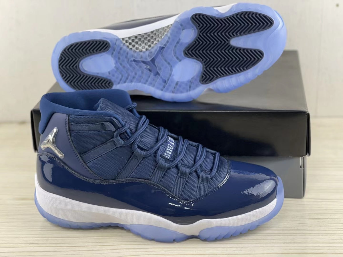 Sneakers, Midnight Blue Colorway, Patent Leather Footwear, Lace Up Design, Casual Gift for Sneaker Fans