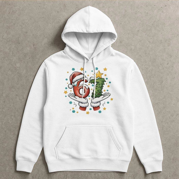 Humorous Santa Hands Number Meme Hoodie, 67 Christmas Hoodie, Holiday Party Humor Hooded Sweatshirt, Adorable Xmas Graphic Pu