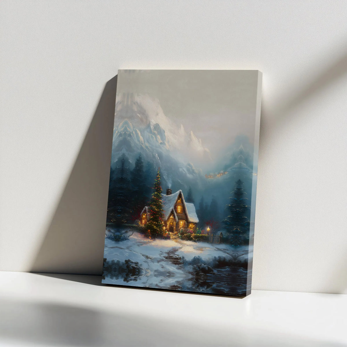 Comfy Pine Forest Landscape Wall Art, Winter Snowy Mountain Cabin Canvas Print, Christmas Snow Scene Canvas Decor, Rustic Cab