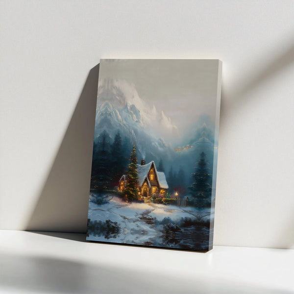 Comfy Pine Forest Landscape Wall Art, Winter Snowy Mountain Cabin Canvas Print, Christmas Snow Scene Canvas Decor, Rustic Cab