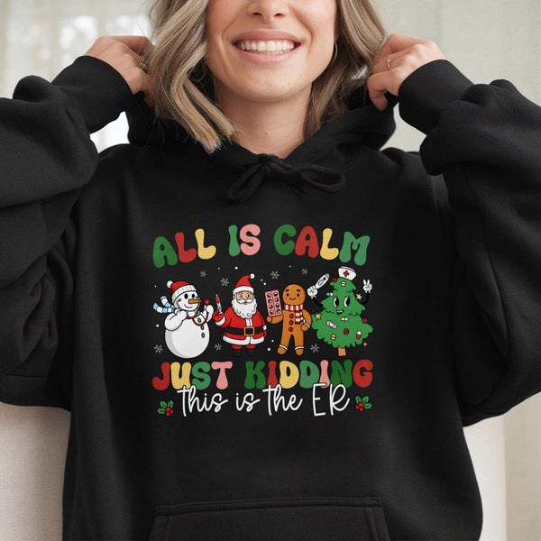 Emergency Room Holiday Hooded Sweatshirt, Humorous ER Nurse Christmas Hoodie, Medical Staff Pullover, Doctor Xmas Graphic Hoo