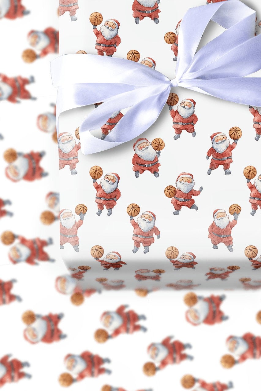 Sports Santa Claus Gift Wrap, Basketball Santa Wrapping Paper, Holiday Basketball Wrapping Paper, Retro Christmas Present Wra