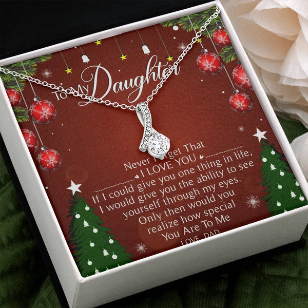 Infinity Ribbon Pendant Necklace, To My Daughter Ribbon Necklace, Cubic Zirconia Necklace from Dad, Meaningful Daughter Chris