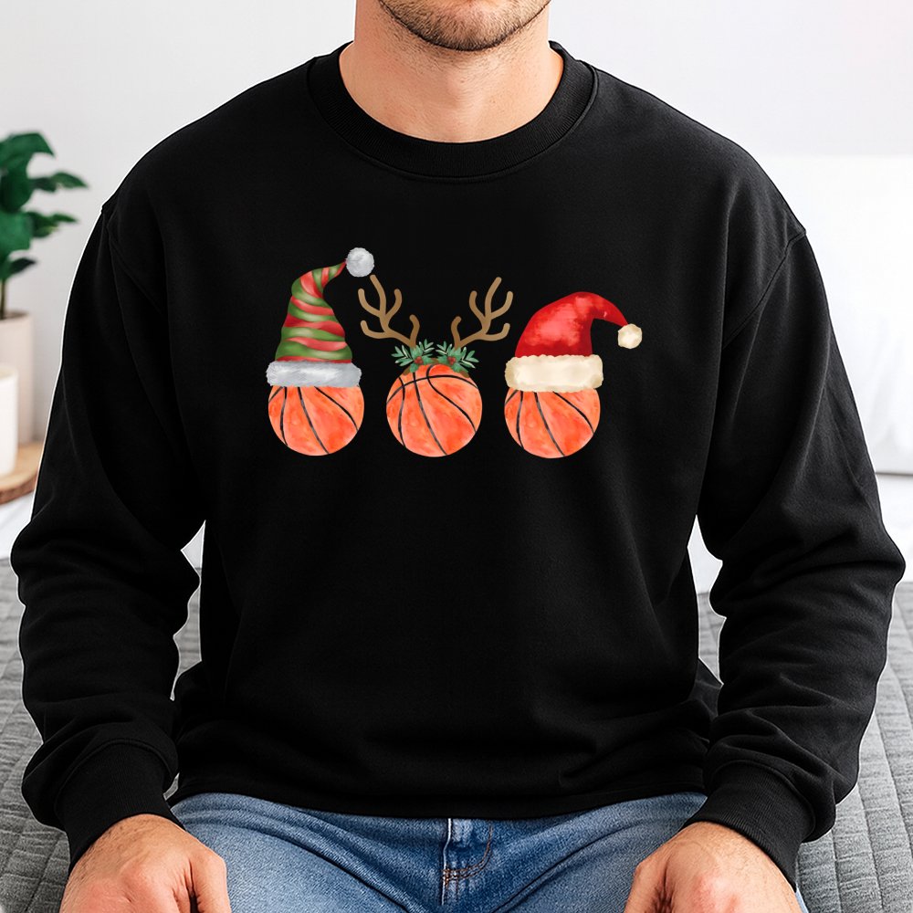 Santa Hat Reindeer Graphic Crewneck, Basketball Christmas Sweatshirt, Holiday Sports Pullover, Basketball Player Sweatshirt, 