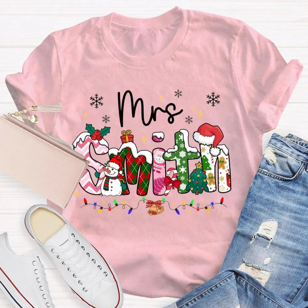 Custom Name Snowflake Holiday Shirt, Personalized Christmas Lights T-Shirt, Matching Family Xmas Graphic Tee, Holiday Season 