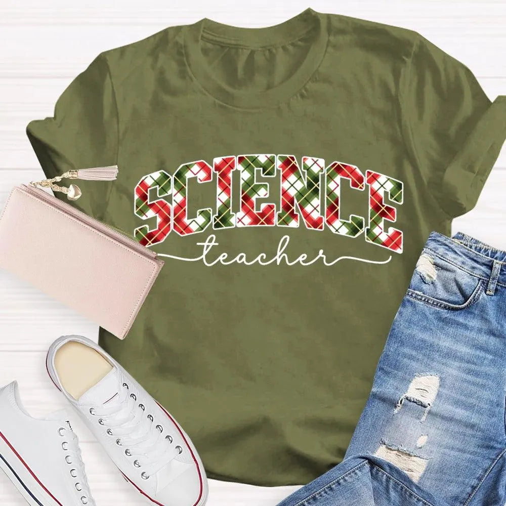 Festive Font Holiday Graphic Tee, Science Teacher Christmas T-Shirt, STEM Educator Xmas Shirt, Adorable Science Teacher Holid