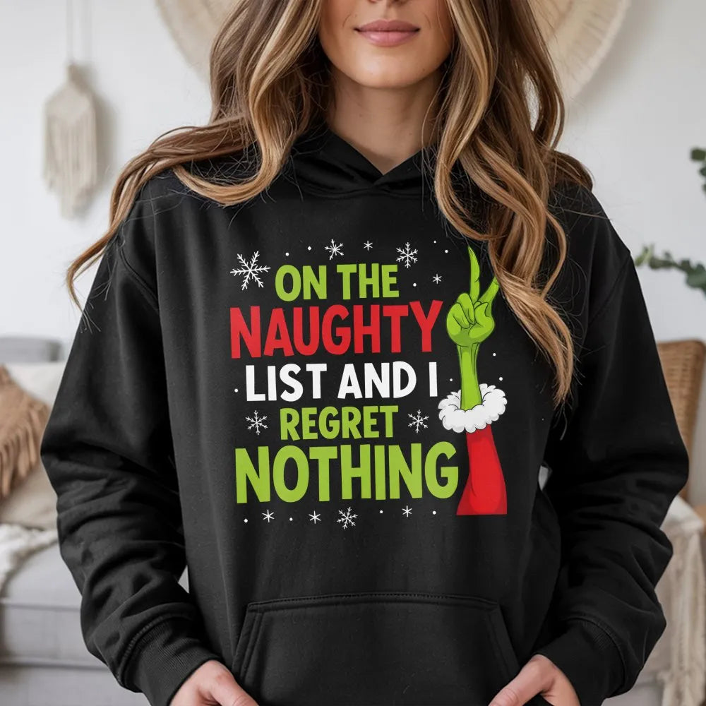 Peace Sign Holiday Sweatshirt, Naughty List Christmas Hoodie, Humorous Naughty List Hoodie, Sarcastic Christmas Hooded Sweate