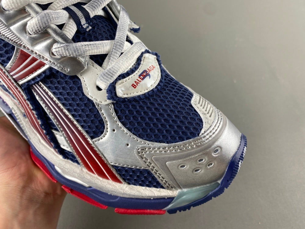 Low Top Sneakers, Blue Red Silver Colorway, Lace Up Design, Casual Gift for Sneaker Fans