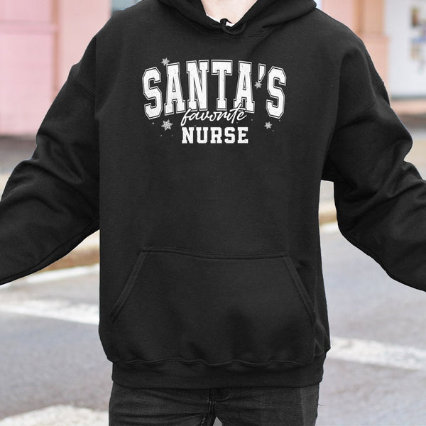 Christmas Nurse Hoodie, Santa's Favorite Nurse Hoodie, Festive RN Nursing Sweatshirt, Holiday Medical Staff Pullover, Adorabl