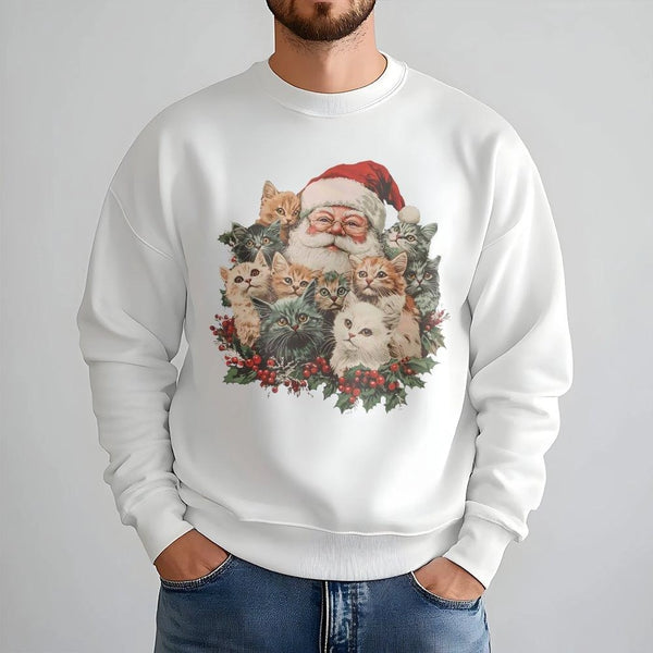 Retro Cat Lover Christmas Sweatshirt, Santa Claus and Kittens Sweatshirt, Holiday Kitten Crewneck, Vintage Xmas Pullover, Cat