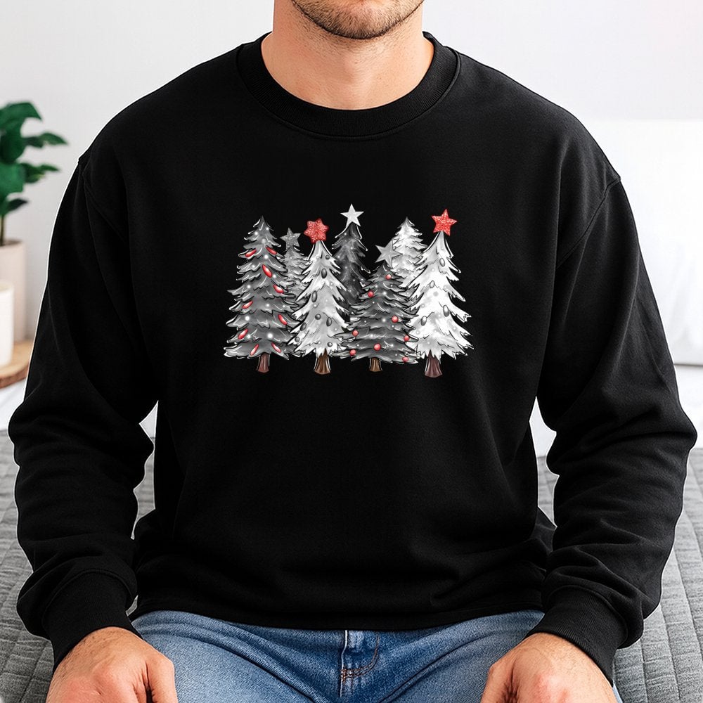 Winter Evergreen Forest Pullover, Minimalist Pine Tree Christmas Sweatshirt, Neutral Boho Holiday Sweater, Comfy Festive Xmas