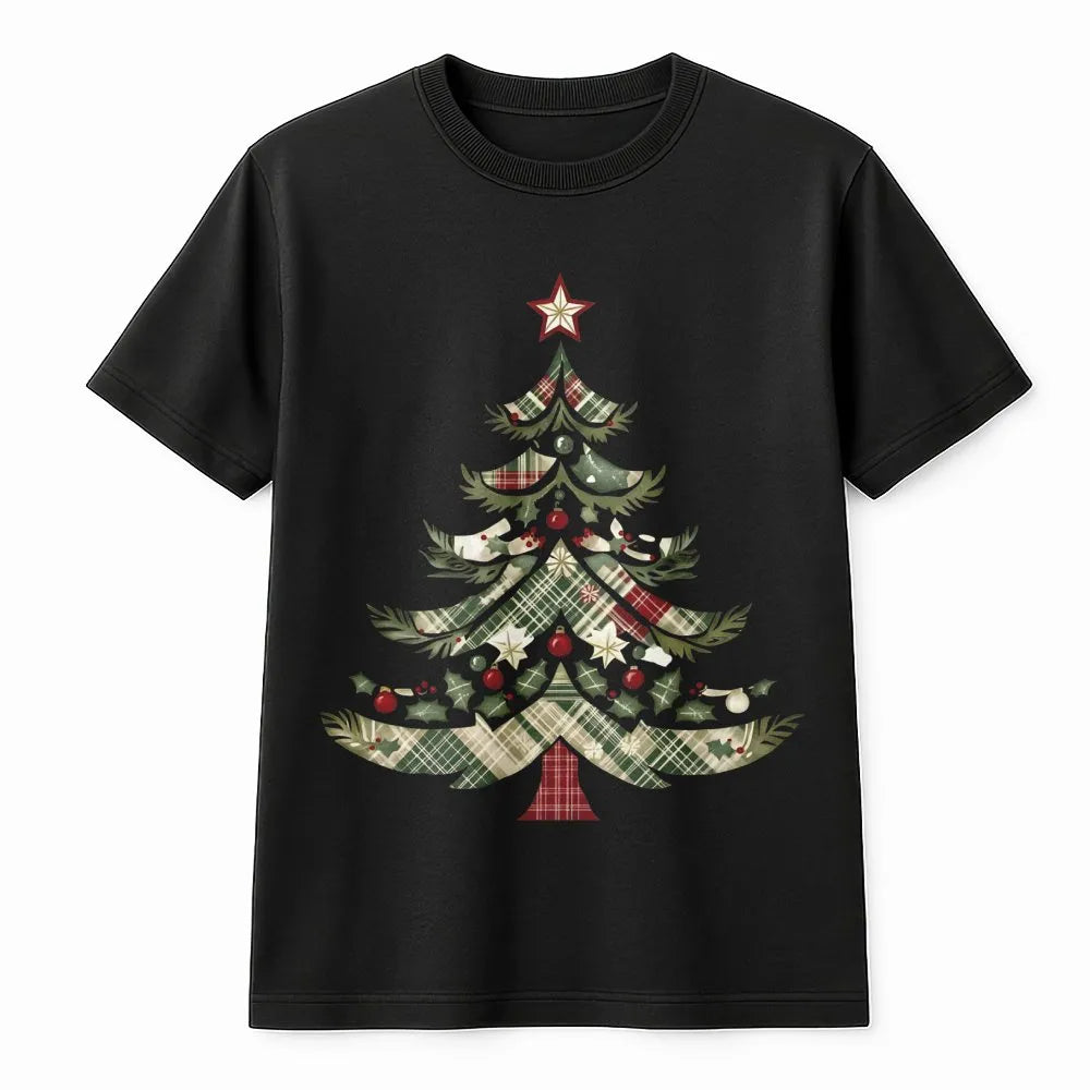Vintage Buffalo Plaid Holiday Shirt, Rustic Plaid Christmas Tree T-Shirt, Comfy Festive Tree Graphic Tee, Adorable Winter Hol