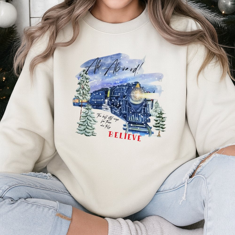Believe Locomotive Sweatshirt, Christmas Train Sweatshirt, Holiday Movie Graphic Sweatshirt, Comfy Winter Pullover, Christmas