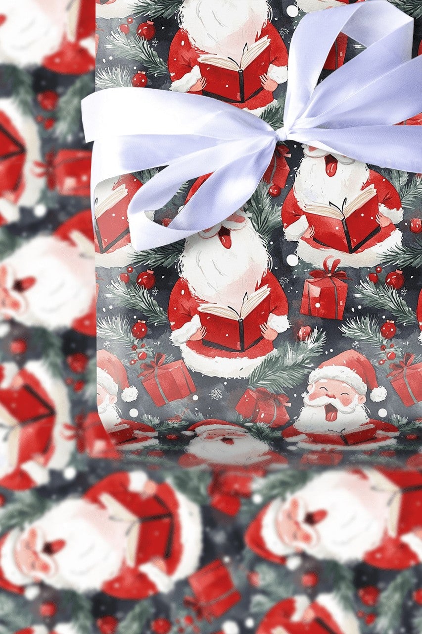 Watercolor Caroler Christmas Gift Wrap, Singing Santa Wrapping Paper, Dark Blue Holiday Wrapping Paper, Caroling Gift Wrap Ro