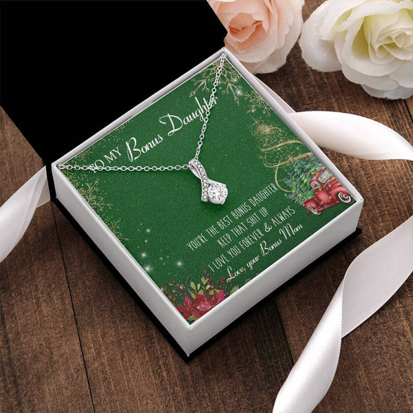 Alluring Beauty Ribbon Pendant, Bonus Daughter Necklace, 14k White Gold Over Stainless Steel, Meaningful Christmas Present fr