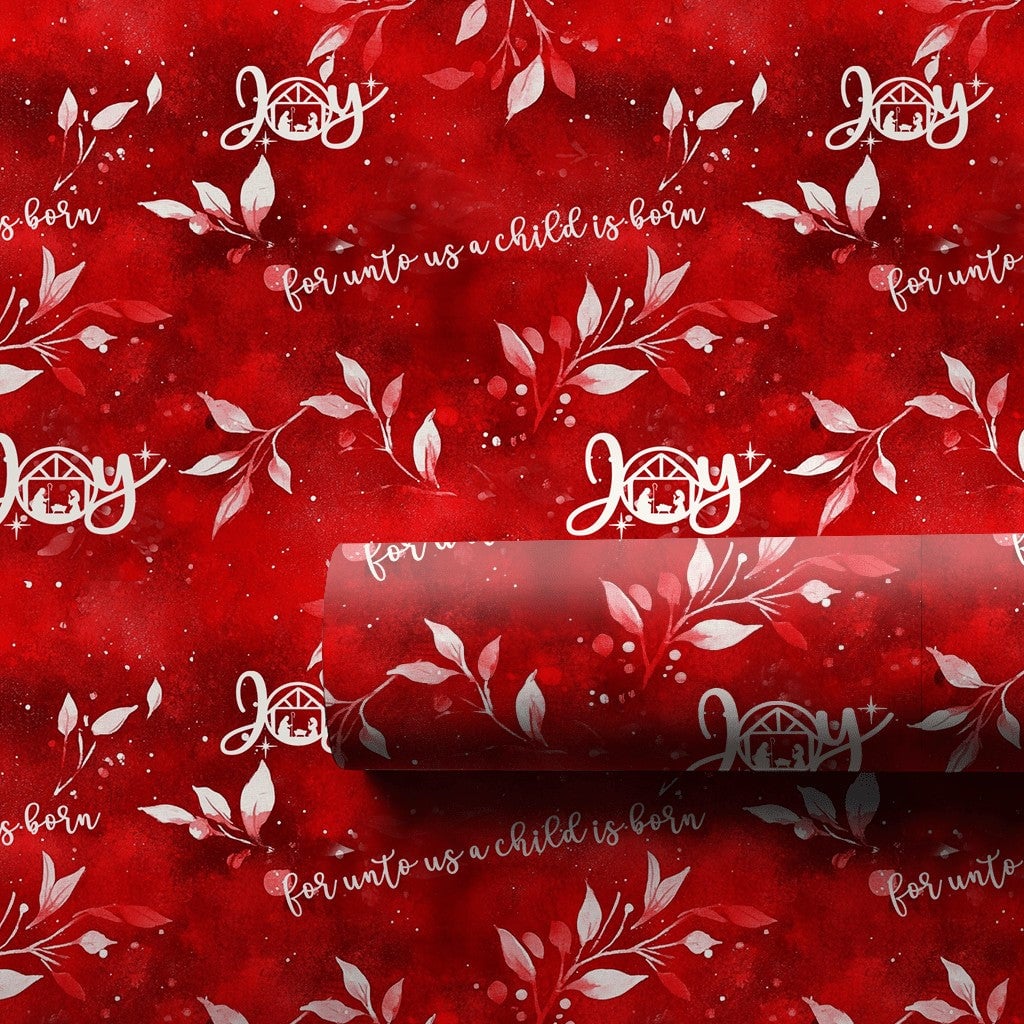Christian Christmas Gift Wrap, Nativity Scene Joy Wrapping Paper, Crimson Red Religious Holiday Paper, Joy Gift Wrapping Pape