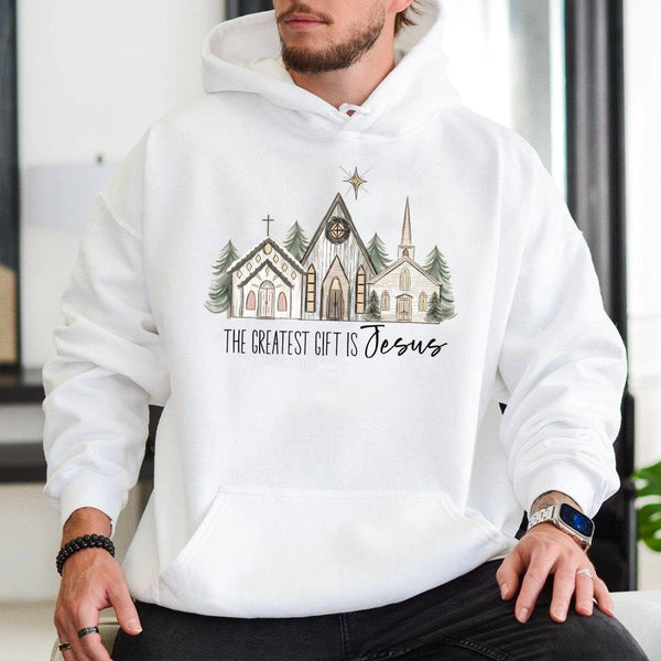 Christian Christmas Jesus Hoodie, The Greatest Present Is Jesus Hoodie, Faith Holiday Hooded Pullover, Church Religious Jesus