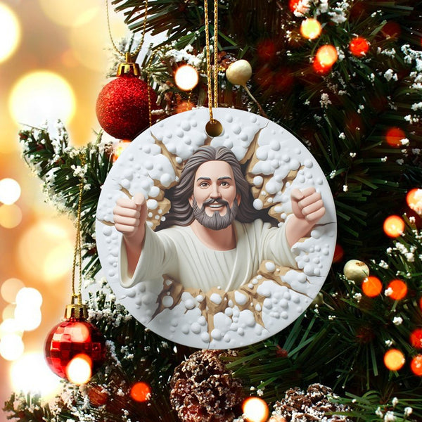 Humorous Faith Jesus Tree Ornament, Thumbs Up Jesus Christmas Ornament, Christian Ceramic Holiday Ornament, Church Friend Kee