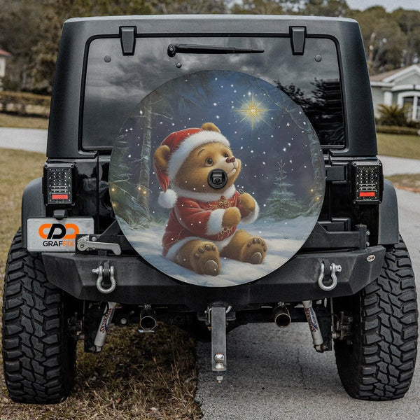 Winter Forest Scene Tire Cover, Christmas Santa Bear Spare Tire Cover, Festive Xmas Spare Tire Cover, Holiday Jeep Bronco SUV