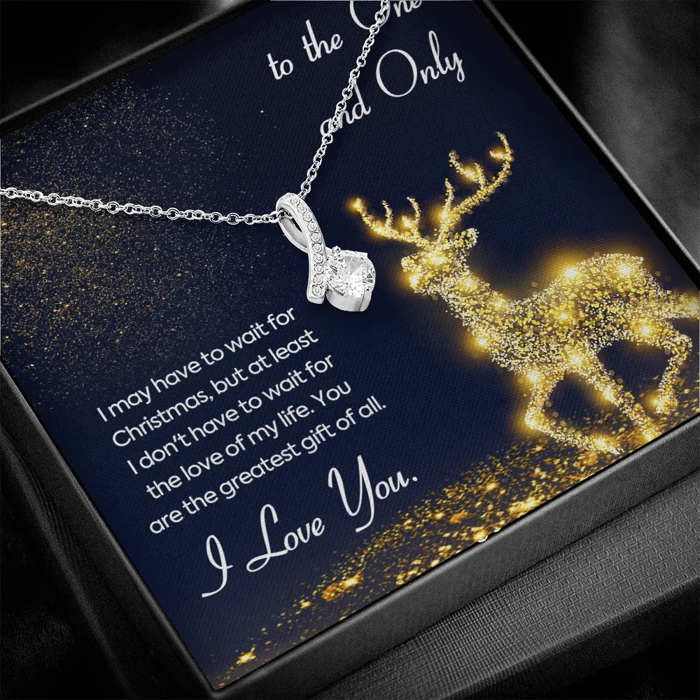 14k White Gold CZ Ribbon Necklace, Christmas Ribbon Pendant Necklace for Girlfriend, Romantic Holiday Jewelry, Xmas Present f