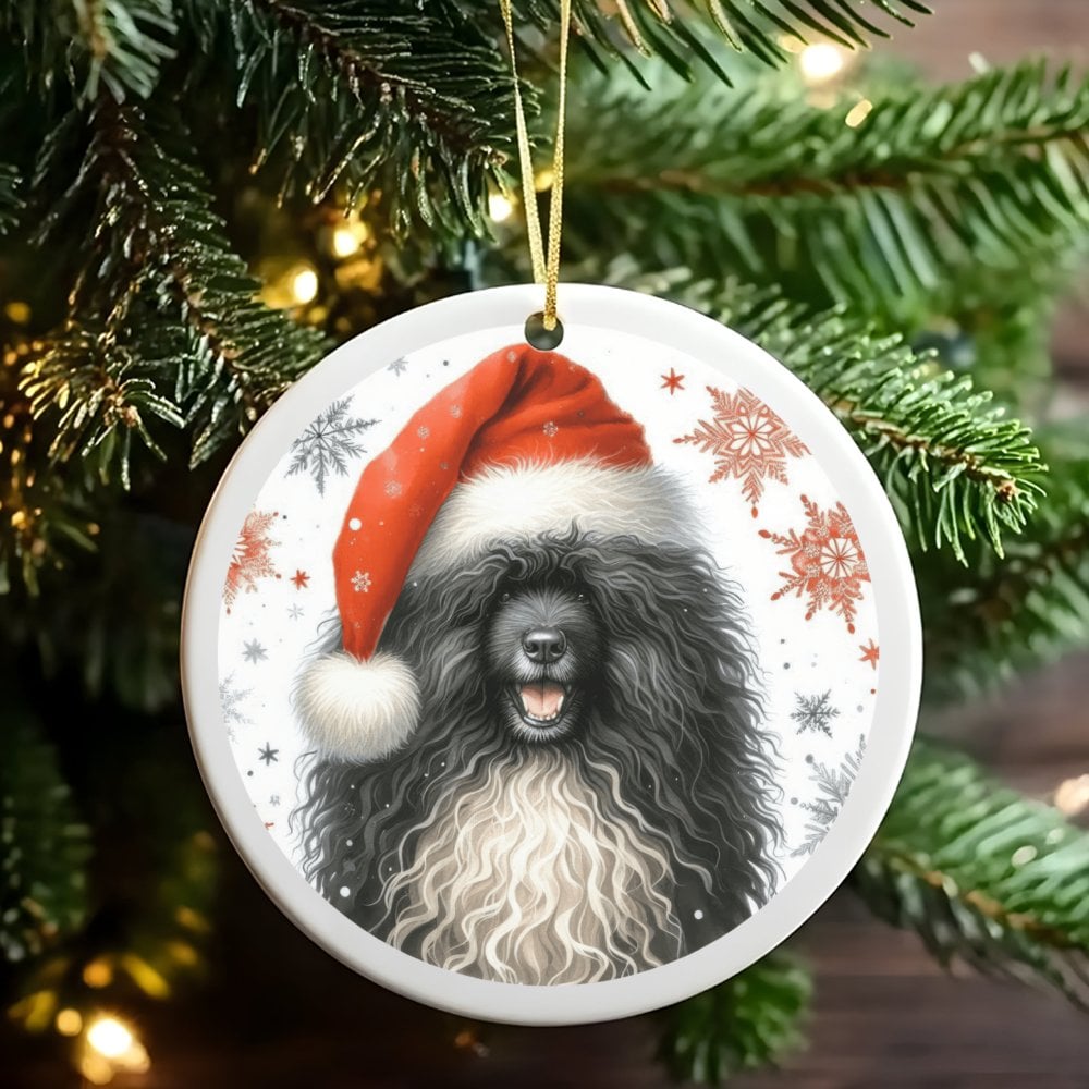 Santa Hat Dog Ceramic Ornament, Portuguese Water Dog Christmas Ornament, Holiday Pet Tree Ornament, Dog Lover Keepsake Xmas P