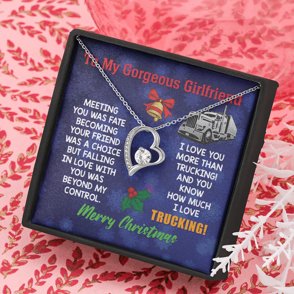 14K Gold Finish Cubic Zirconia Pendant, Trucker Girlfriend Forever Love Heart Necklace, Christmas Present for Truck Driver Pa