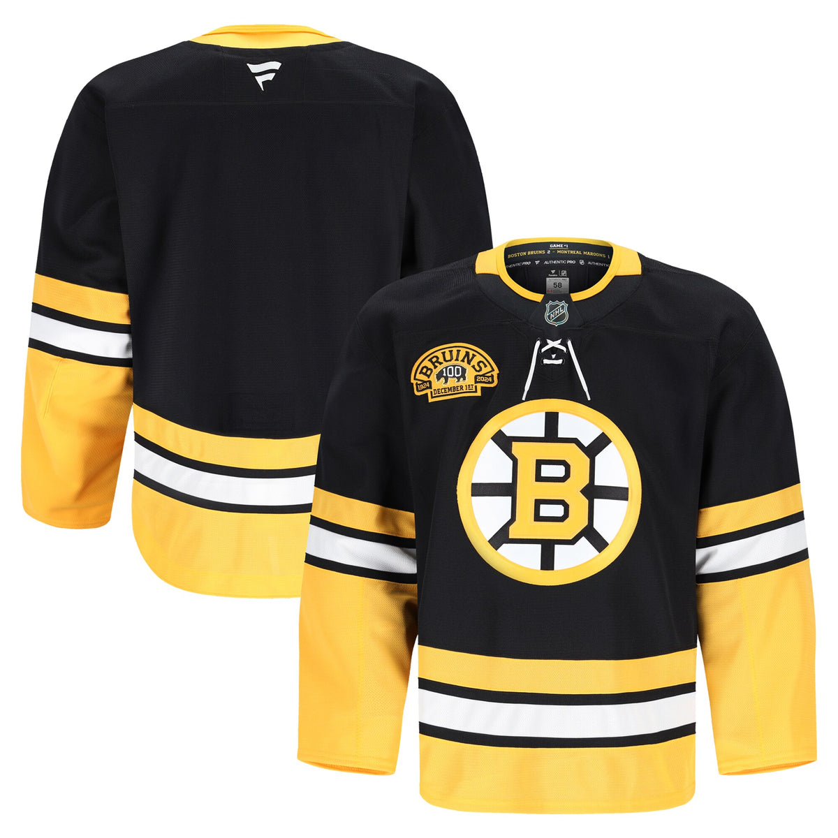 Boston Bruins Fanatics Black 100th Anniversary Authentic Pro Jersey