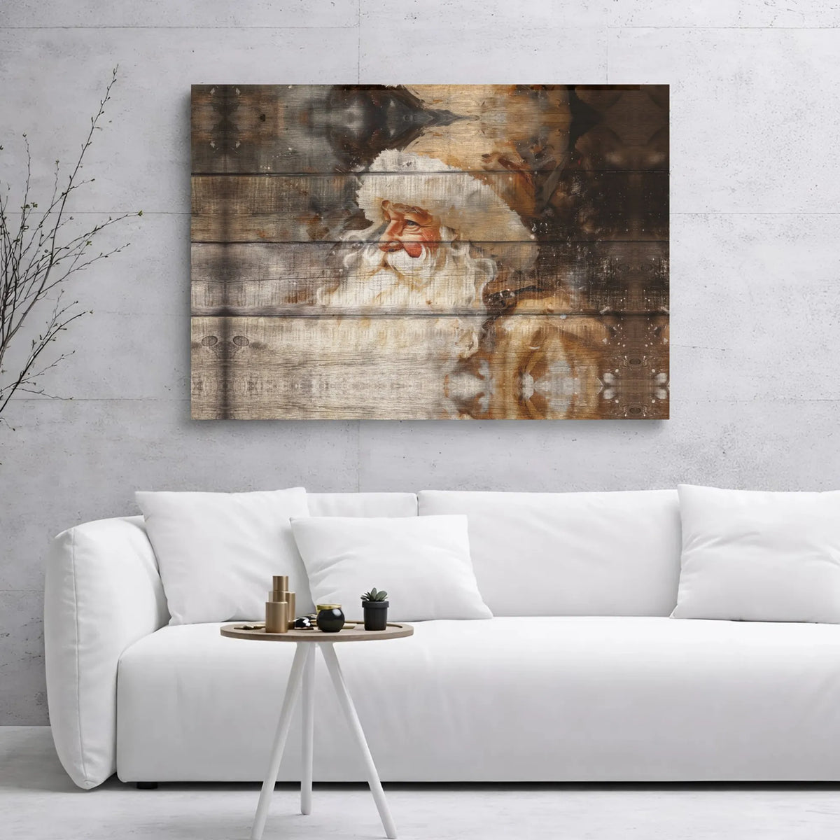 Vintage Wood Grain Holiday Canvas Art, Rustic Santa Claus Canvas, Christmas Farmhouse Canvas Print, Winter Wall Decor, Xmas H
