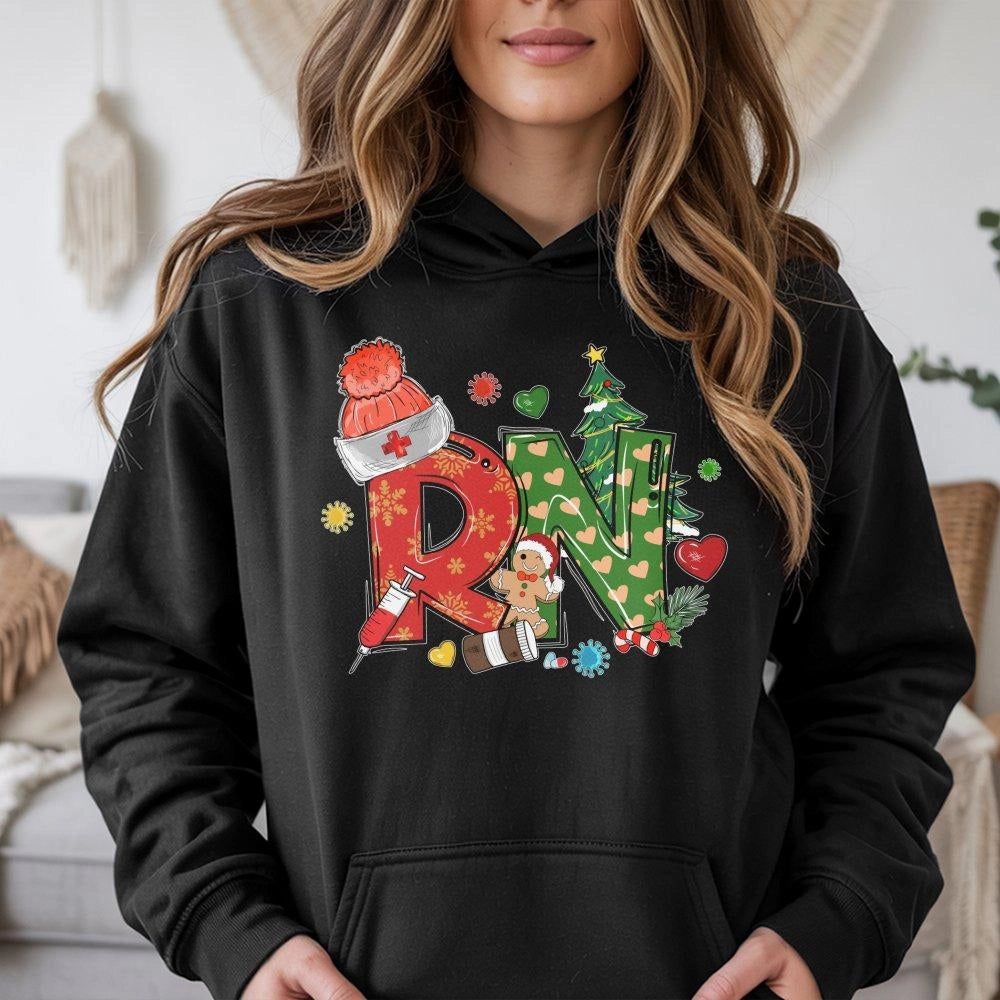 Registered Nurse Holiday Hoodie, Christmas RN Nurse Hoodie, Medical Worker Sweatshirt, Nursing Student Pullover Hoodie, Nurse