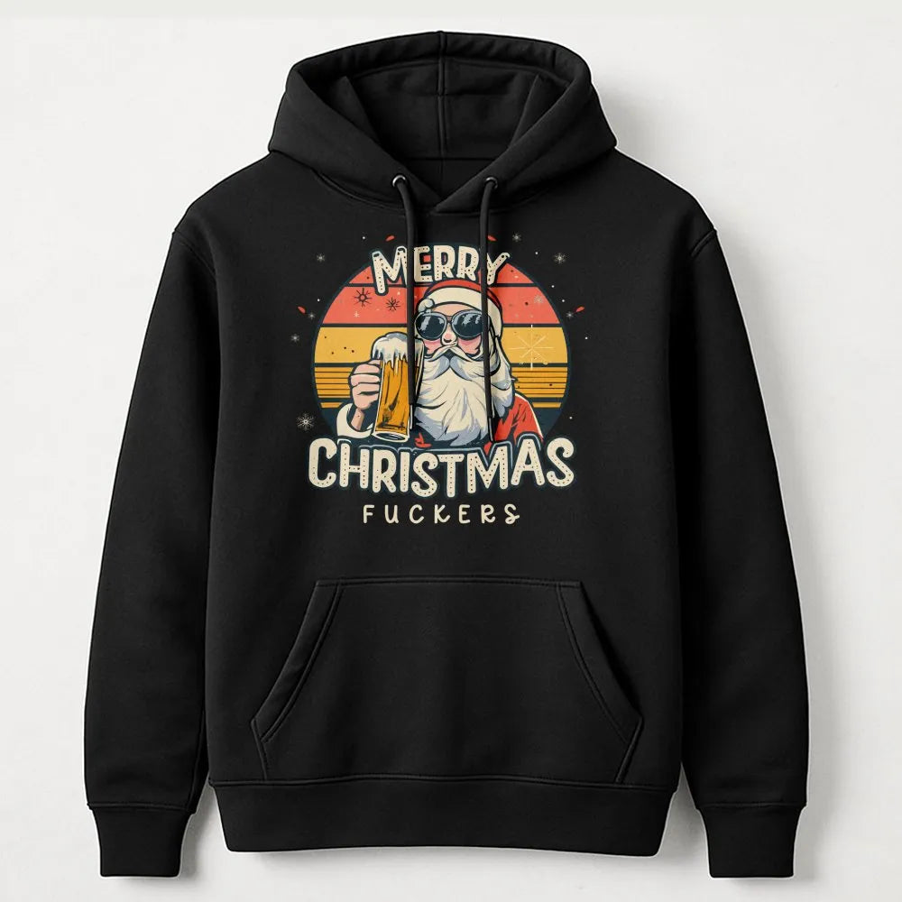 Humorous Santa Sweatshirt, Beer Drinking Santa Hoodie, Retro Santa Graphic Pullover, Sarcastic Christmas Santa Hoodie, Adult 