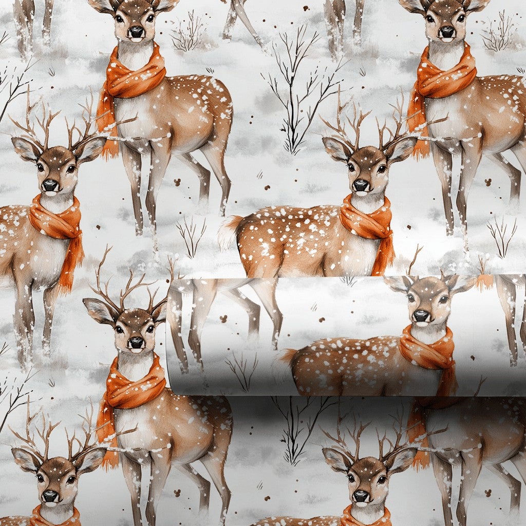 Winter Woodland Animal Gift Wrap, Watercolor Deer Christmas Wrapping Paper, Rustic Holiday Deer Wrapping Paper, Snowy Forest 