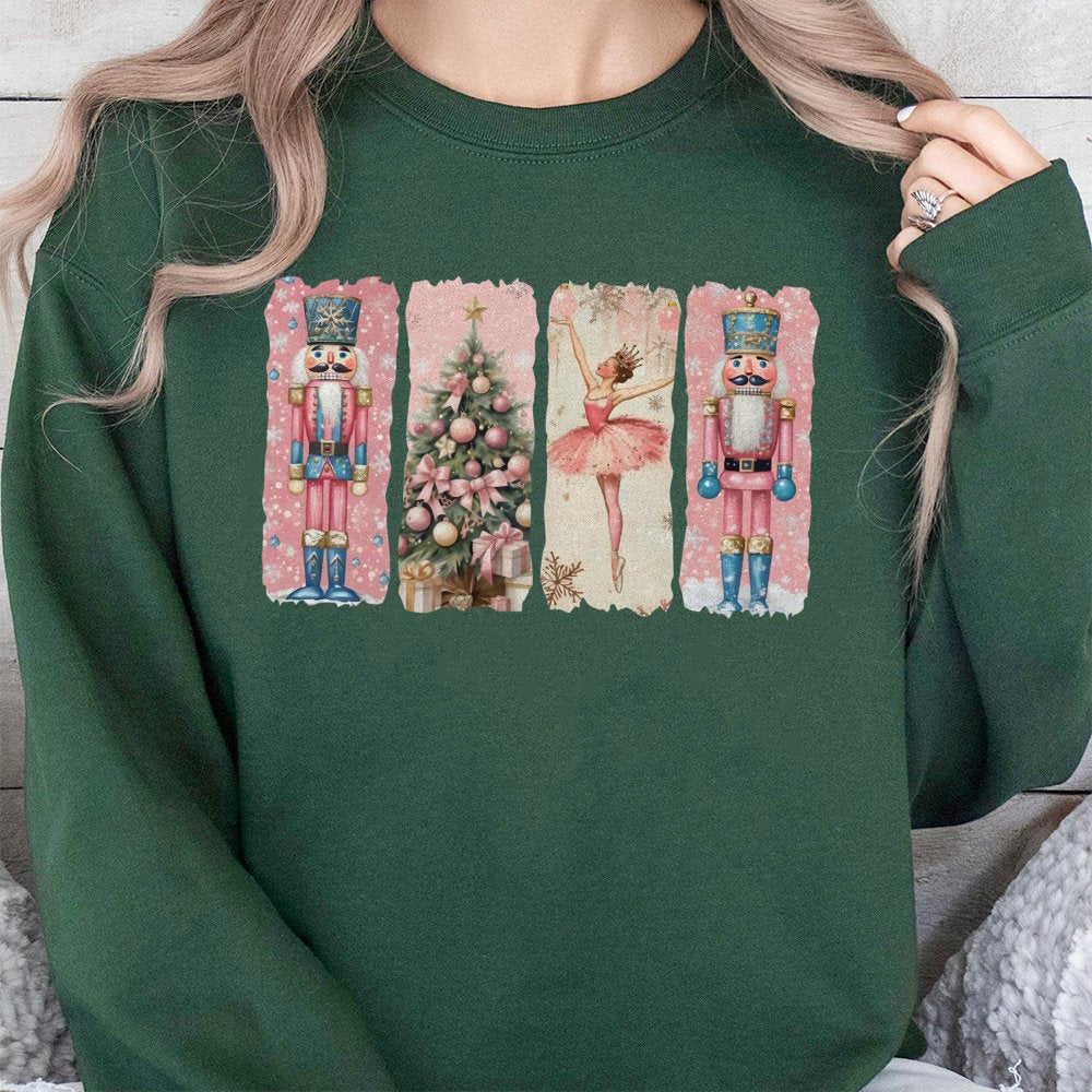 Watercolor Ballerina Graphic Crewneck, Nutcracker Christmas Sweatshirt, Vintage Holiday Ballet Pullover, Festive Xmas Present