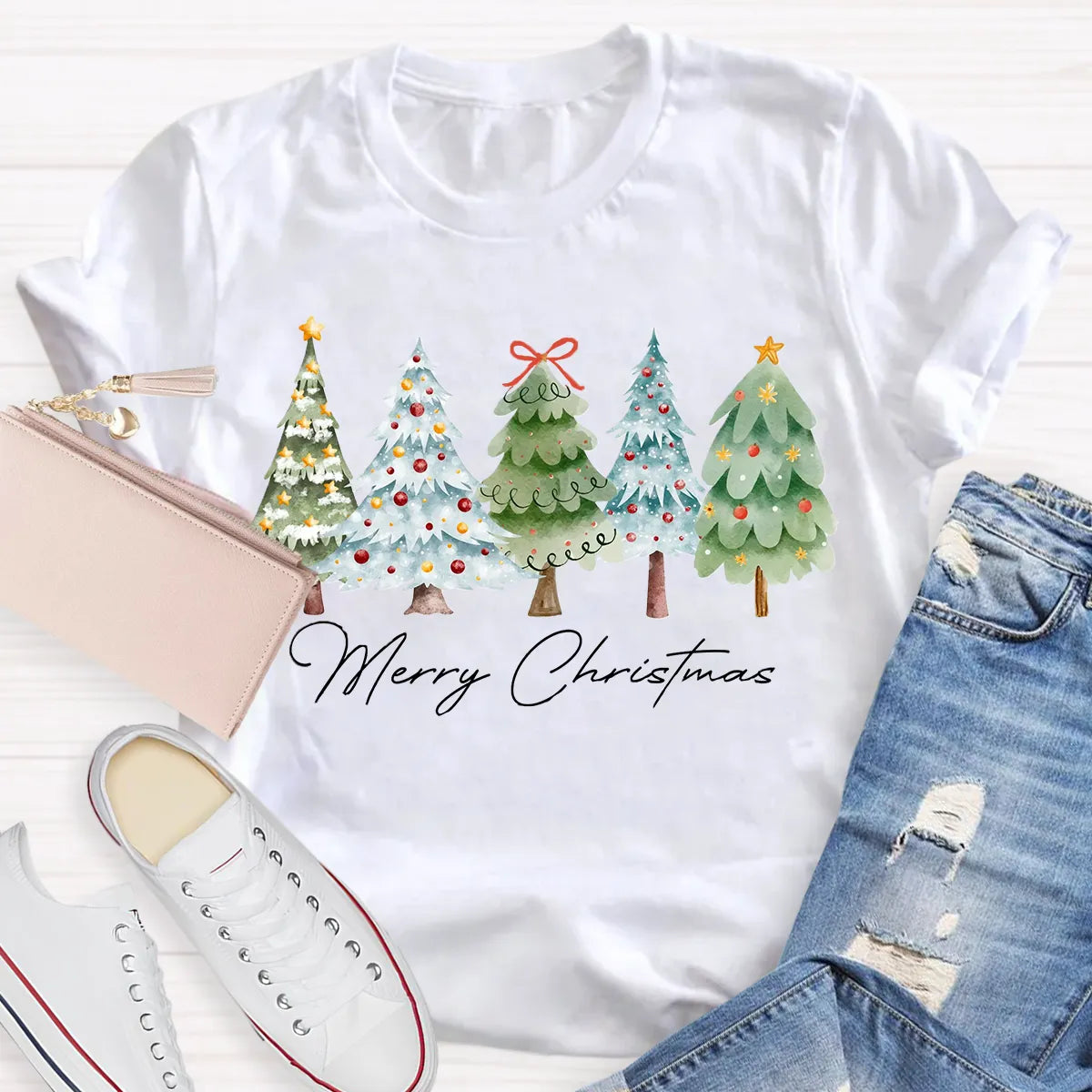Festive Christmas Tree Shirt, Merry Christmas Tree T-Shirt, Retro Holiday Graphic Tee, Winter Xmas Pullover Tee, Christmas Pr