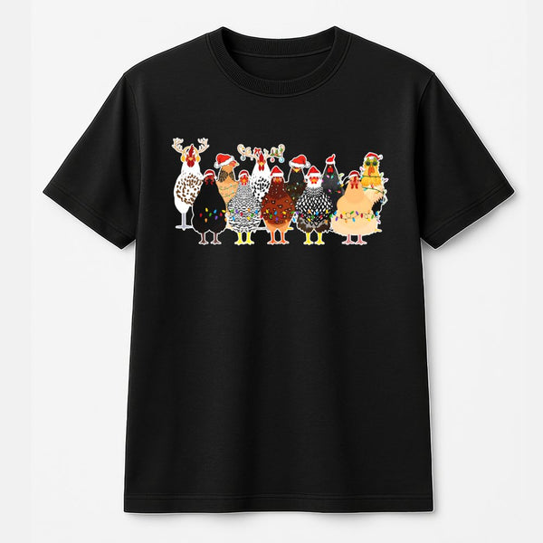 Santa Hat Farm Animal T-Shirt, Chicken Christmas Shirt, Festive Chicken Tee, Humorous Farmer Holiday Graphic Shirt