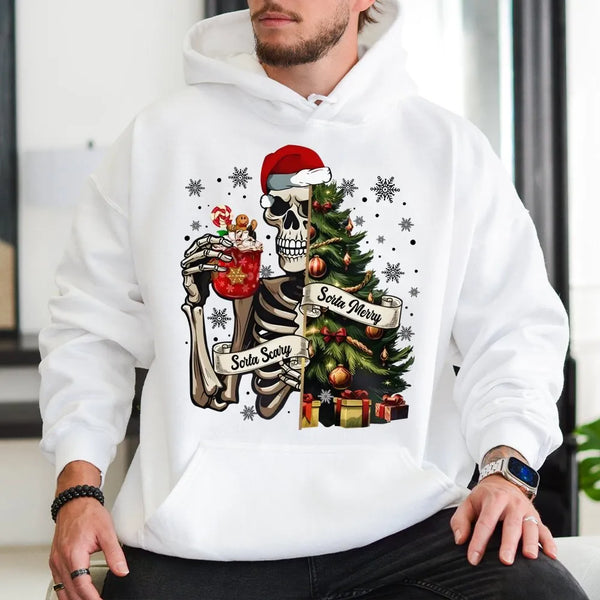 Skeleton Tree Sweater, Sorta Merry Sorta Scary Hoodie, Spooky Holiday Hoodie, Creepy Xmas Sweatshirt, Humorous Spooky Christm