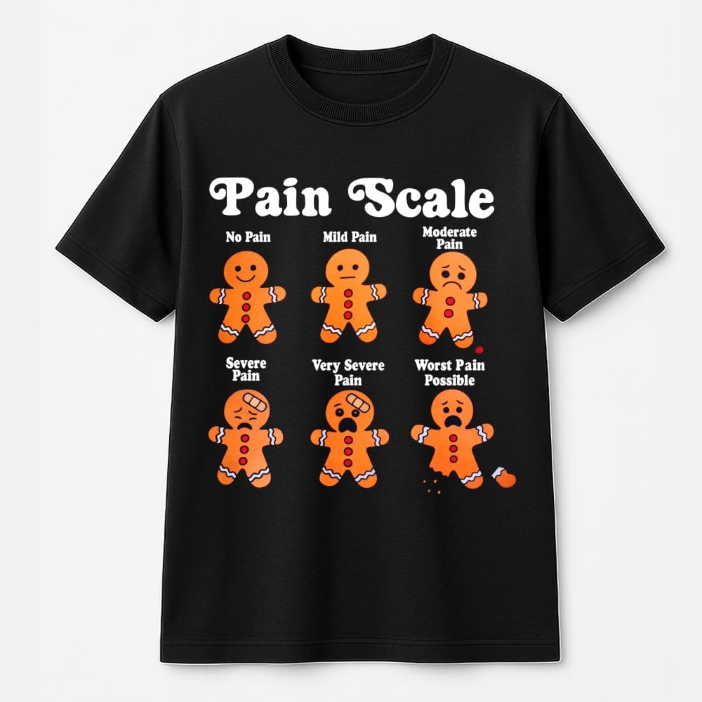 Humorous Christmas Nurse Shirt, Gingerbread Man Pain Scale T-Shirt, Holiday Medical Student Graphic Tee, Adorable RN Doctor P