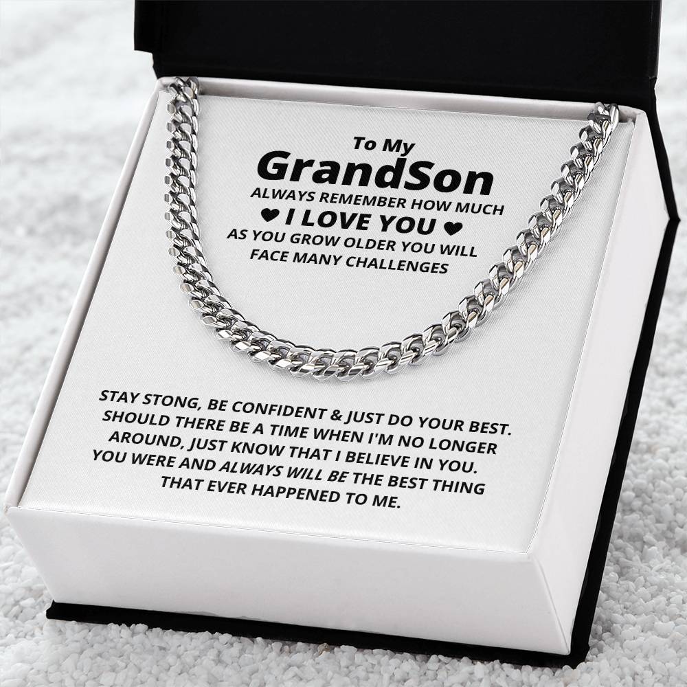 Mens Cuban Link Chain, Grandson Cuban Link Chain Necklace, Steel Cuban Link Necklace, Message Card Jewelry, Birthday Christma